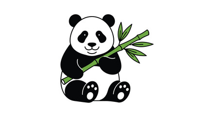 A charming cartoon panda bear playfully clutches bamboo stalks creating a delightful black silhouette high quality professional detailed modern elegant stylish © rabbivay
