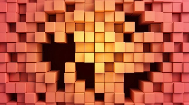 orange yellow cubes, 3d cube pattern, warm glowing cubes, geometric cube art, orange block texture, glowing light cubes, abstract block design, warm color palette, orange cube background, 3d square
