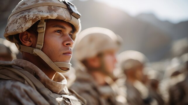 Military unit standing in formal formation together at a repatriation ceremony honoring a fallen comrade, perfect for military team solidarity concept, unit honor, fallen soldier tribute, modern