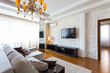 Fototapeta premium interior house, nice living room with leather sofa
