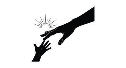 Two hands reaching for each other with a burst of light depicted in a striking black silhouette high quality professional detailed © rabbivay