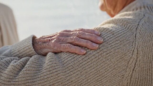 A Supportive Hand on an Elderly Shoulder, Demonstrating Comfort and Care