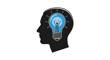 Silhouette Profile of a Human Head with a Bright Blue Glowing Light Bulb Inside Symbolizing Creative Thinking and New Ideas © Choate