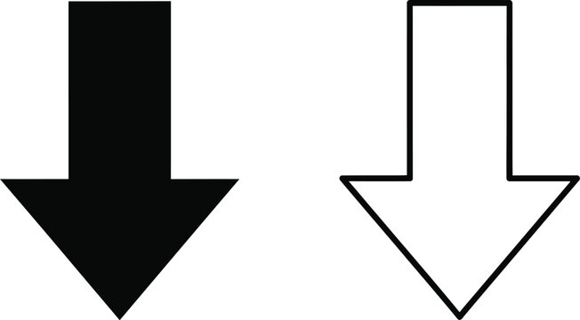 Black and white arrows pointing down isolated on transparent background, Vector