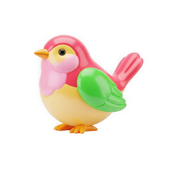 Fototapeta premium A small pink and green bird toy with yellow beak
