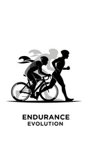 Obraz premium Dynamic Silhouette Depiction of Cycling and Running Athletes: Endurance Evolution Concept