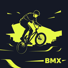 Fototapeta premium Dynamic Silhouette of a BMX Rider Performing Stunts Against an Urban Backdrop