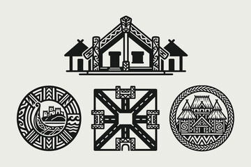 Traditional Indigenous Architecture and Tribal Culture Icons © thetwelvesense