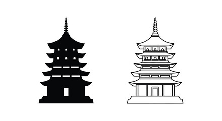 Two traditional Asian pagodas one a stark black silhouette high quality © MdAbulBasher
