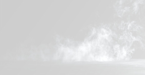 Abstract thick grey smoke cloud on white background. Dynamic flowing mist and fog texture with elegant swirl. Minimalist atmospheric vapor for creative graphic design and copy space overlay fog or gas © theladydarina