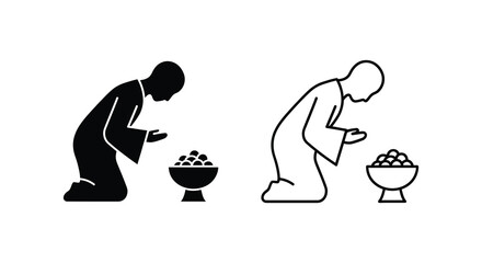 Two kneeling figures offering food to bowls a striking black silhouette © MdAbulBasher