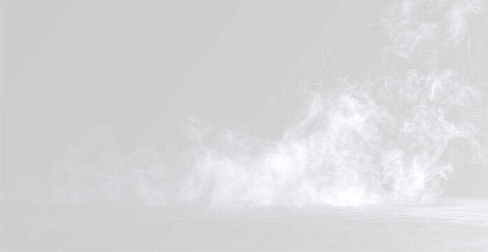 Abstract thick grey smoke cloud on white background. Dynamic flowing mist and fog texture with elegant swirl. Minimalist atmospheric vapor for creative graphic design and copy space overlay fog or gas