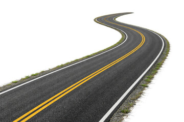 Obraz premium A winding asphalt road with yellow markings. Space for text.