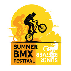 Fototapeta premium Dynamic Silhouette of Biker Performing BMX Stunt During Summer Festival Event