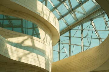 Obraz premium Modern Architectural Interior with Curved Walls and Glass Skylight.