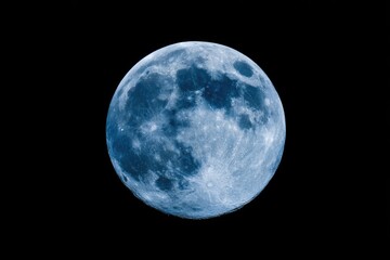 Fototapeta premium Stunning Blue Full Moon Illuminating the Dark Night Sky with Craters Visible.