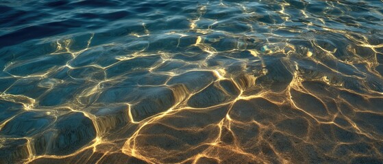 Sunlight creating beautiful patterns on the surface of clear blue ocean water.