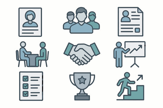 Set of business and career success icons for professional development and achievement
