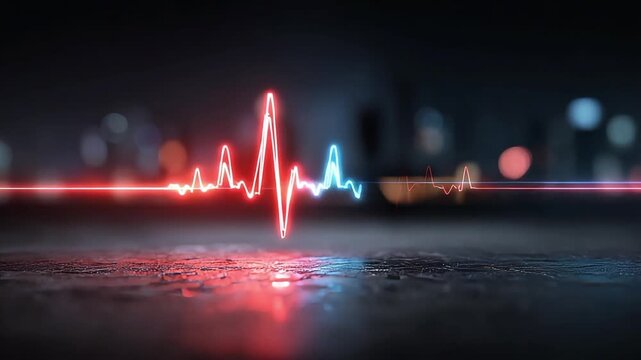 Dynamic heartbeat graphic conveys a sense of urgency and energy, ideal for medical or tech related marketing and illustrating innovation.