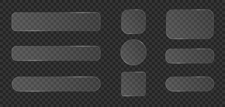 Frosted glass style UI placeholders with rounded rectangles, circle and square isolated on transparent background.