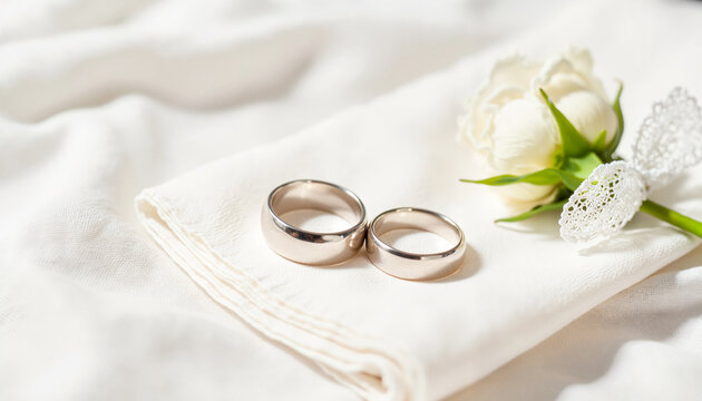 silver wedding rings on a pillow