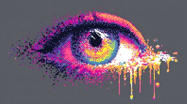 Pixelated Eye Dissolving to Show Effects of Screen Fatigue in a Digital Art Piece