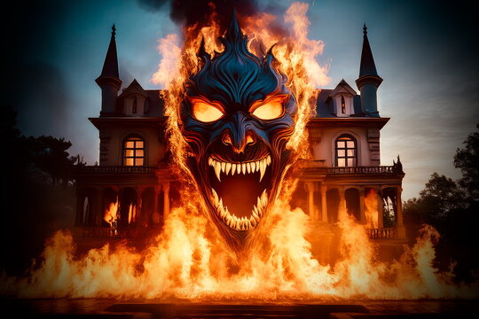 炎の中に悪魔の顔