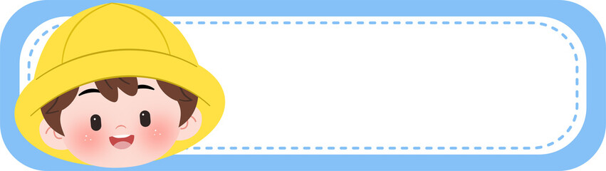 Happy school boy character name tag sticker for kindergarten