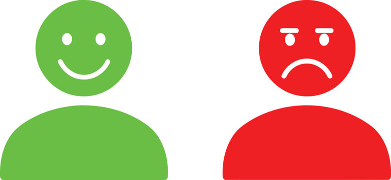 Contrasting emotions depicted through simple colored faces with smiley and frowny expressions Vector