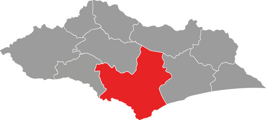 Fototapeta premium Highlighted region of a map showing a specific area in red within a larger country boundary Vector