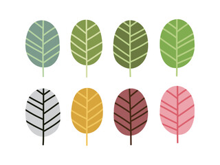 カラフルな葉・木イラストセット シンプルな自然素材