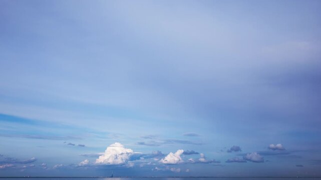Clouds over gulf and distant city skyline on horizon vertical timelapse