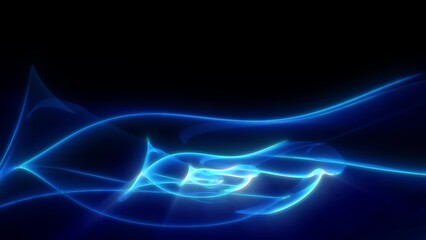 Abstract waves of blue energy magic smoke and glowing lines on a black background © Bolbik