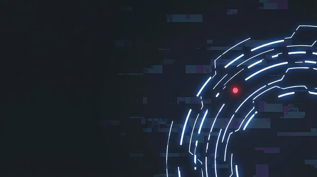 Abstract radar style data breach signal background with glowing arc lines red alert dot and dark copy space for cybersecurity dashboard report or presentation banner