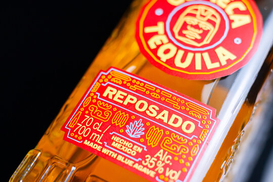 LONDON, UK - 31 MAY 2024 Olmeca Reposado Tequila, made from blue agave grown in Mexico in the Los Altos region