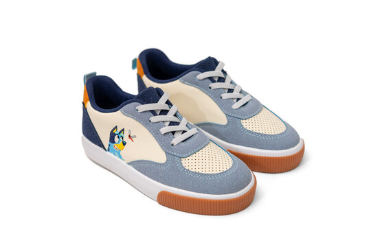 Bluey kids sport shoes blue white sneakers with orange rubber sole