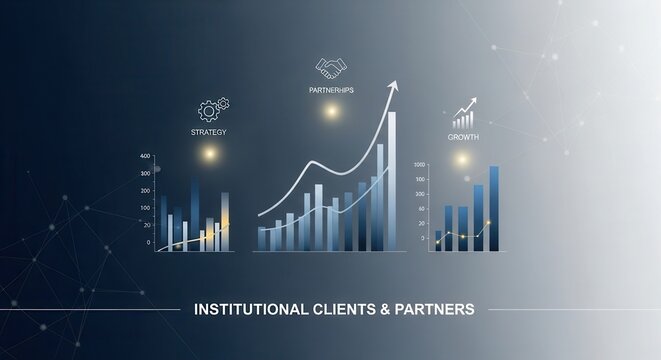 Professional financial services presentation visual featuring high level data graphics and strategic business concepts for institutional clients and partners. no human,no face,