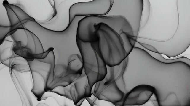 重なり合う墨の波形が静かに流れる幻想的な和風抽象背景