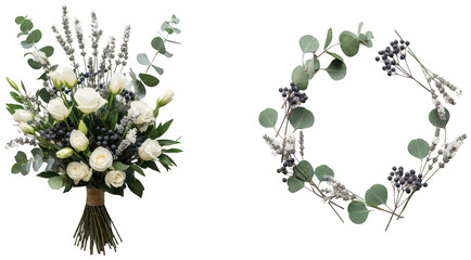 Botanical flower set png floral arrangement elements png transparent background image