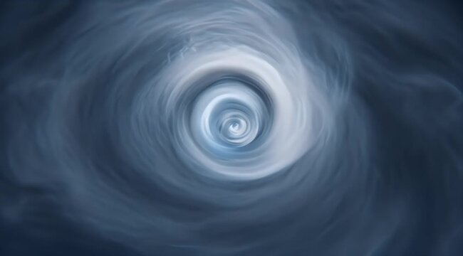 Swirling blue vortex with a bright, nebulous center and hazy, elongated cloud formations