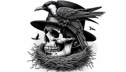 Fototapeta premium Human Skull with Bird Nest