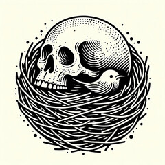 Fototapeta premium Human Skull with Bird Nest
