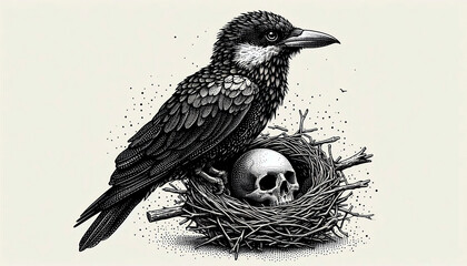 Fototapeta premium Human Skull with Bird Nest