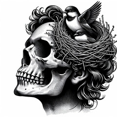 Fototapeta premium Human Skull with Bird Nest