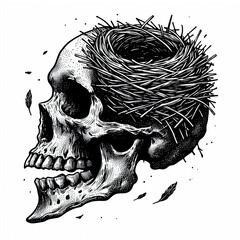 Fototapeta premium Human Skull with Bird Nest