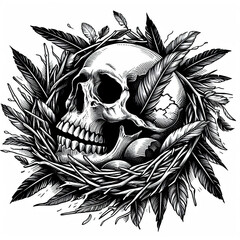 Fototapeta premium Human Skull with Bird Nest