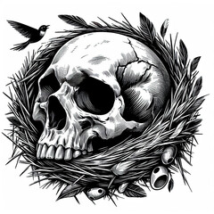 Fototapeta premium Human Skull with Bird Nest