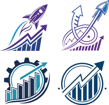 Rocket launch finance growth logo set