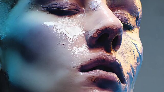 An artistic, close-up portrait evokes introspection and serenity. Suitable for conveying complex emotions or representing a sense of calm in marketing