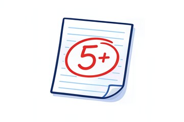 Fototapeta premium Score of five plus on a paper with a red circle